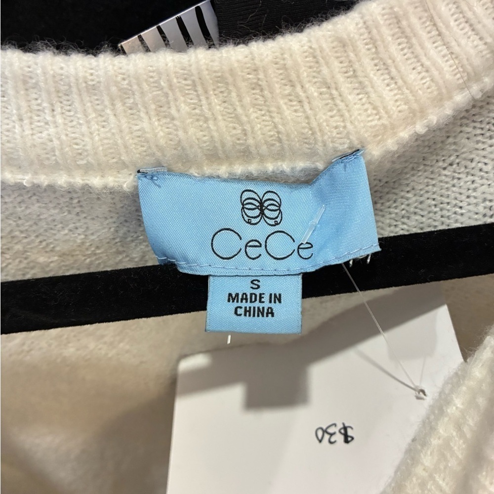 Cece white ruffle sleeve sweater size small - Picture 2 of 3